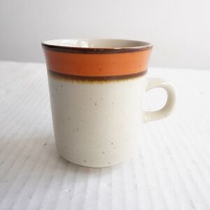 VTG Sango Rainbow Stoneware Mug MCM Japan Orange Stripe Speckled Ceramic Coffee
